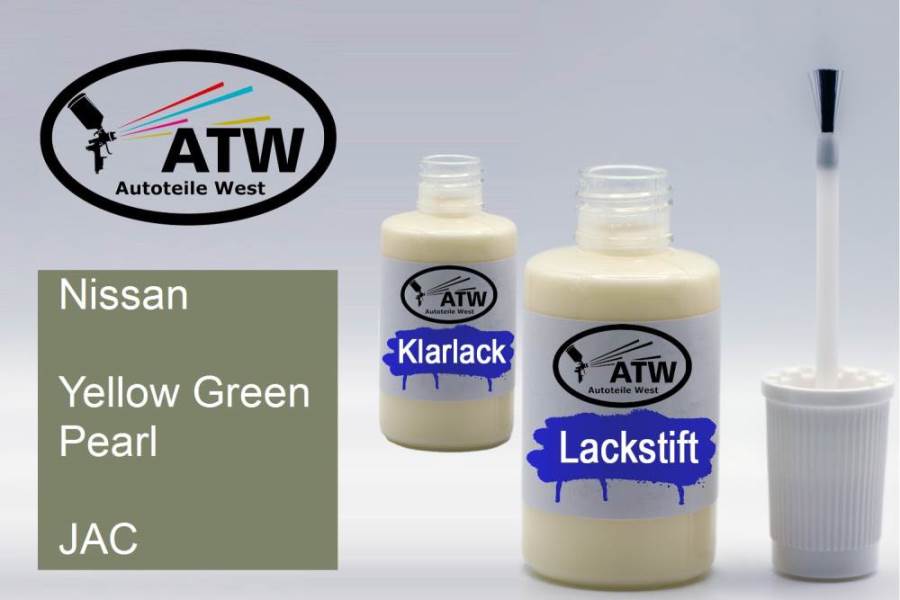 Nissan, Yellow Green Pearl, JAC: 20ml Lackstift + 20ml Klarlack - Set, von ATW Autoteile West.